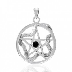 Star and Weaving Snake Silver Pendant with Black Onyx