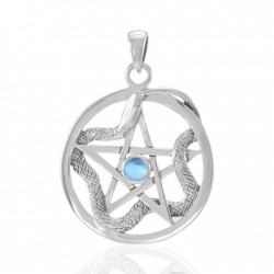 Star and Weaving Snake Silver Pendant with Blue Topaz