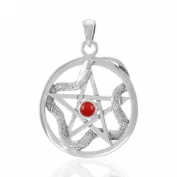 Star and Weaving Snake Silver Pendant with Carnelian