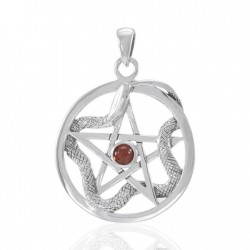 Star and Weaving Snake Silver Pendant with Garnet