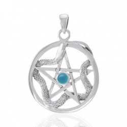 Star and Weaving Snake Silver Pendant with Turquoise