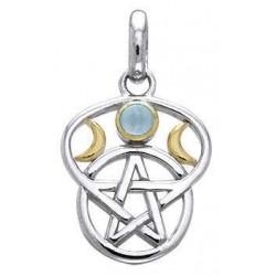 Triple Moon Pentacle Pendant with Gemstone