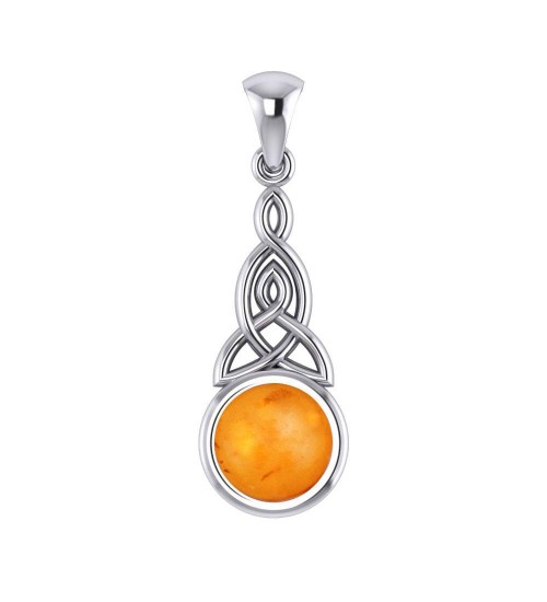 Triquetra Silver Pendant with Amber Gemstone