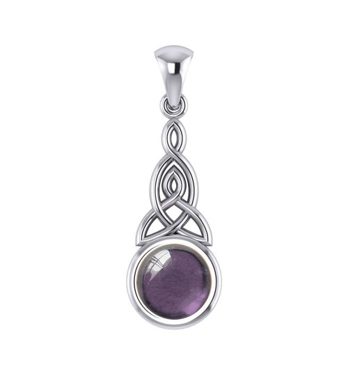 Triquetra Silver Pendant with Amethyst Gemstone