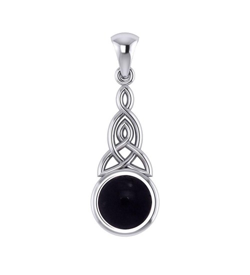 Triquetra Silver Pendant with Black Onyx Gemstone