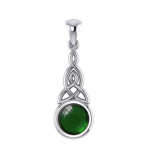 Triquetra Silver Pendant with Emerald Gemstone