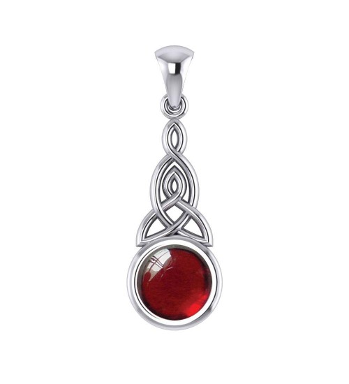 Triquetra Silver Pendant with Garnet Gemstone