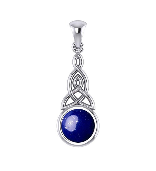 Triquetra Silver Pendant with Lapis Gemstone