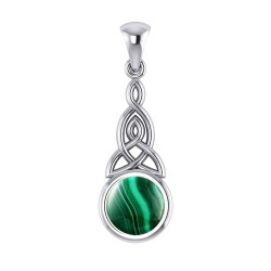 Triquetra Silver Pendant with Malachite Gemstone