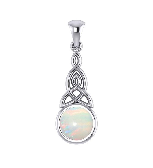 Triquetra Silver Pendant with Opal Gemstone