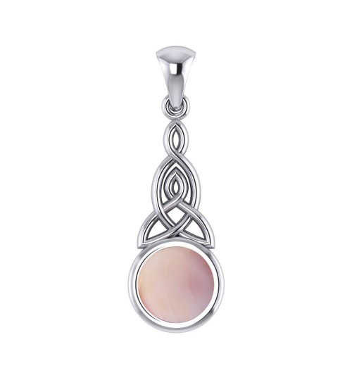 Triquetra Silver Pendant with Pink Shell Gemstone