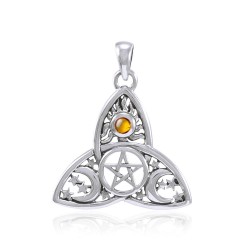 Triquetra Sun Moon & Stars with Amber Pendant