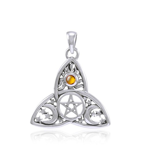 Triquetra Sun Moon & Stars with Amber Pendant