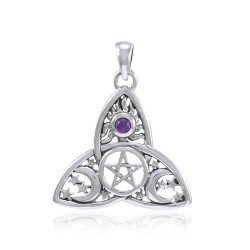 Triquetra Sun Moon & Stars with Amethyst Pendant