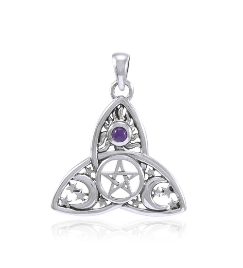 Triquetra Sun Moon & Stars with Amethyst Pendant