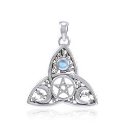 Triquetra Sun Moon & Stars with Blue Topaz Pendant