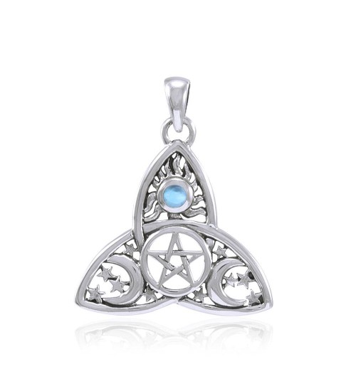 Triquetra Sun Moon & Stars with Blue Topaz Pendant