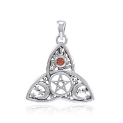 Triquetra Sun Moon & Stars with Garnet Pendant