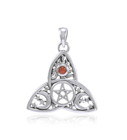 Triquetra Sun Moon & Stars with Garnet Pendant