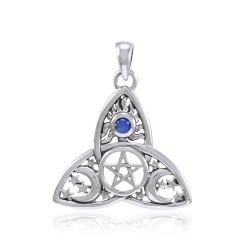 Triquetra Sun Moon & Stars with Sapphire Pendant