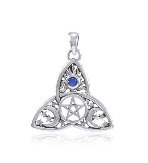 Triquetra Sun Moon & Stars with Sapphire Pendant