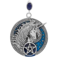unicorn pentacle pendant with sapphire gemstone