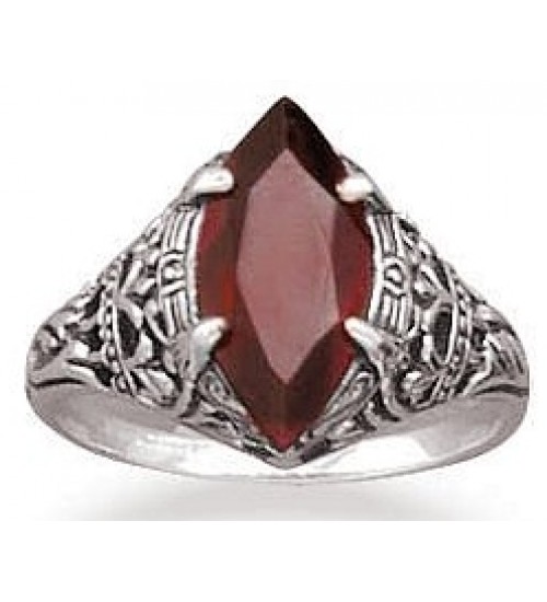 Garnet Antiqued Sterling Silver Ring