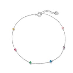 Multi-Color Beaded Anklet in Sterling Silver