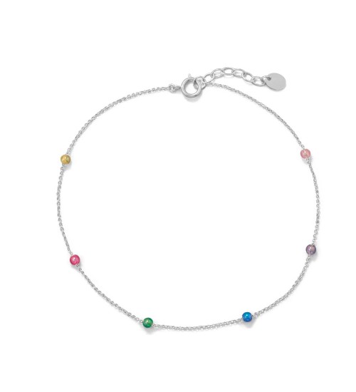 Multi-Color Beaded Anklet in Sterling Silver