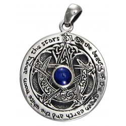 Blue Sapphire Moon Pentacle Sterling Silver Pendant