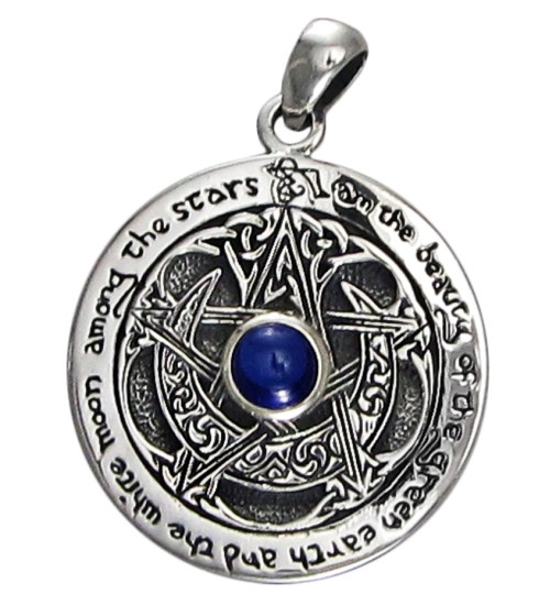 Blue Sapphire Moon Pentacle Sterling Silver Pendant