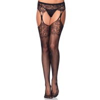 Floral Lace Net Suspender Stockings 