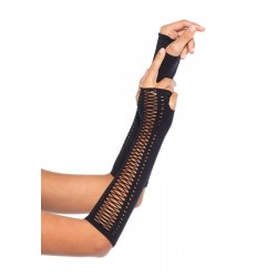 Faux Lace Up Black Fingerless Gloves