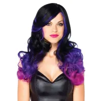 Allure Black Wig with Purple Tips