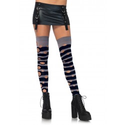 Distressed Striped Thigh High Stockings