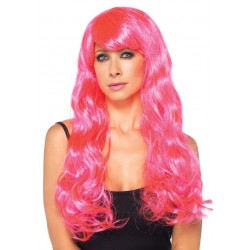 Neon Pink Long Wavy Wig