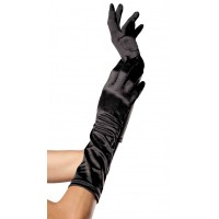 Black Satin Elbow Length Gloves