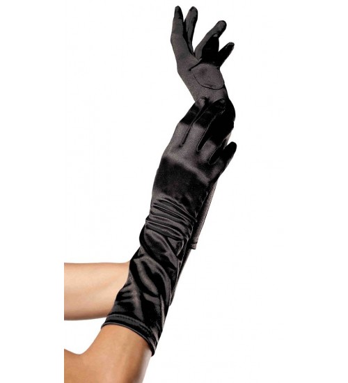 Black Satin Elbow Length Gloves