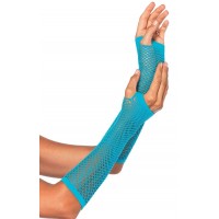 Neon Blue Triangle Net Fingerless Gloves