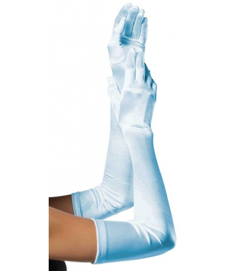 Light Blue Satin Extra Long Opera Gloves