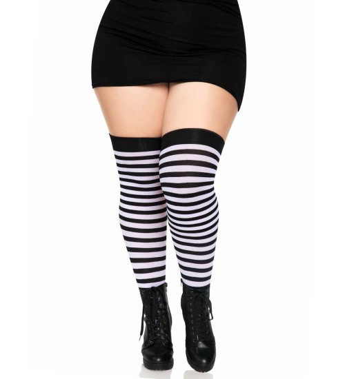 Black White Striped Plus Size Stockings