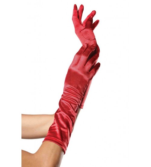 Red Satin Elbow Length Gloves