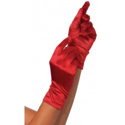 Red Wrist Length Satin Gloves