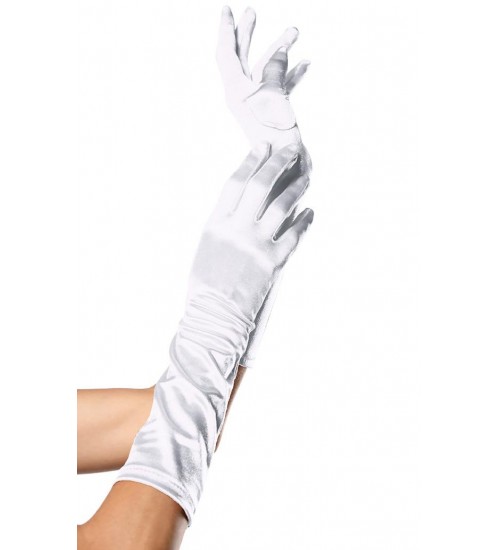 White Satin Elbow Length Gloves