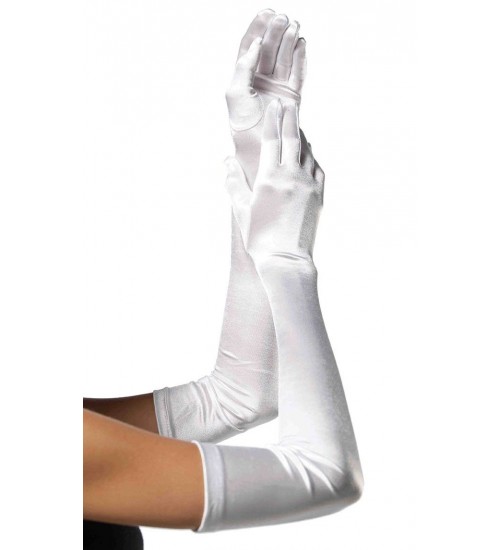 Satin Extra Long White Bridal Opera Gloves