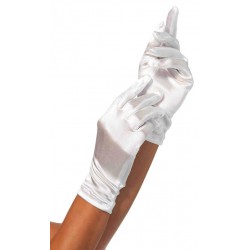 White Wrist Length Satin Gloves