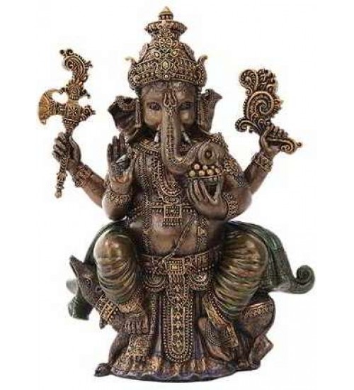 Seated Ganesha Hindu God Bronze 8 Inch Statue