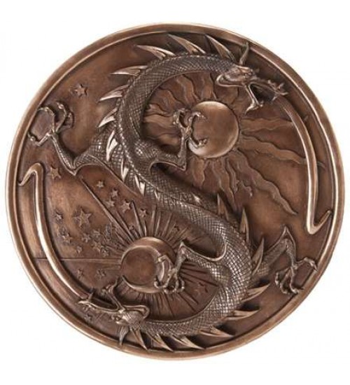 Double Dragon Alchemy Bronze Resin Plaque