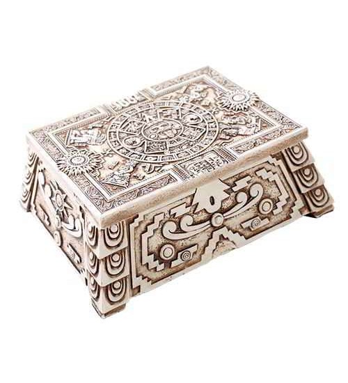 Aztec White Resin Trinket Box