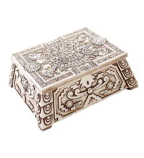 Aztec White Resin Trinket Box